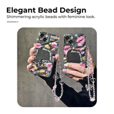 Pink Iridescent Beaded Phone Strap with Flower Charm